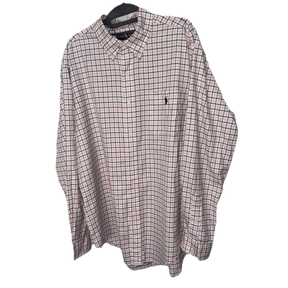 Ralph Lauren Shirt Mens XL Pink Blue  Classic Fit Oxford Flesh Pony